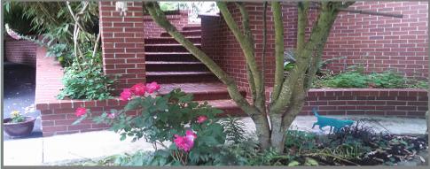 Brick radius staircase with planter areas